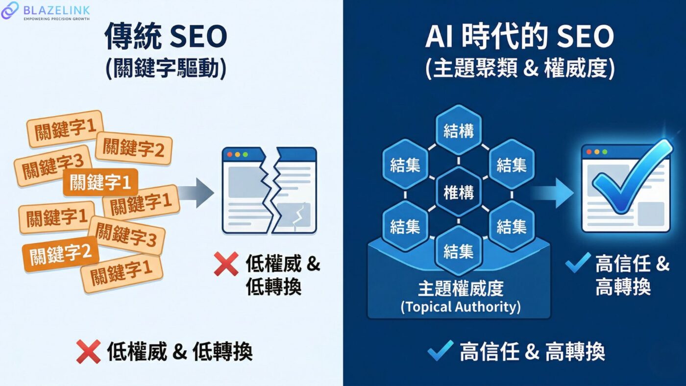 傳統SEO與AI SEO的差異。